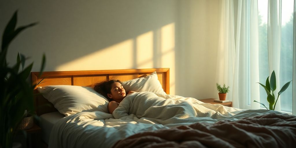 Person peacefully sleeping in a comfortable bed.
