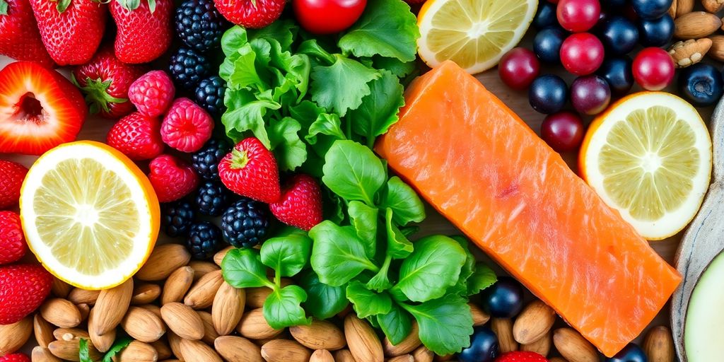 Vibrant assortment of heart-healthy foods.